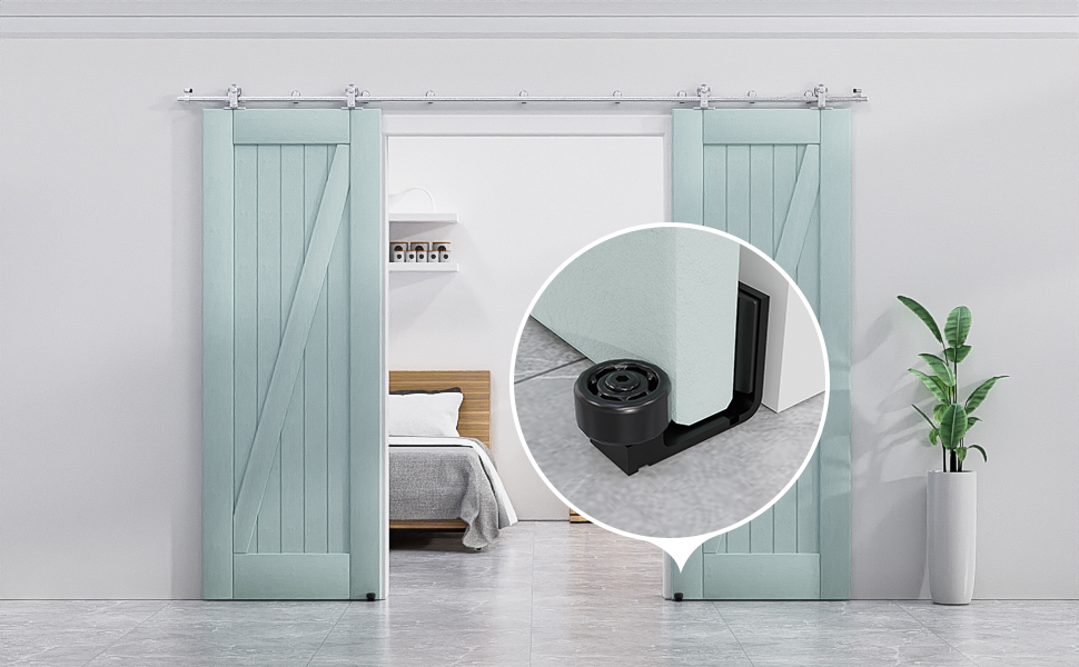 a sliding door with a roll of door that is open and a blue door that is open.