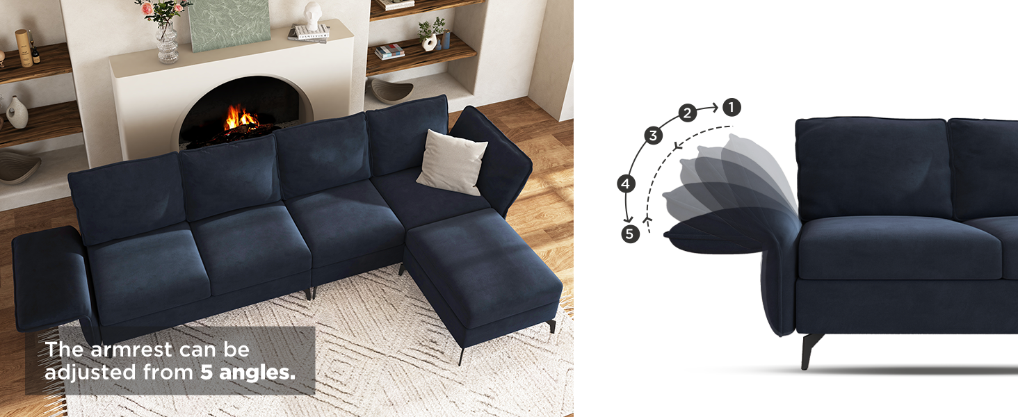 HONBAY Convertible Sectional Sofa Velvet L Shape Secional