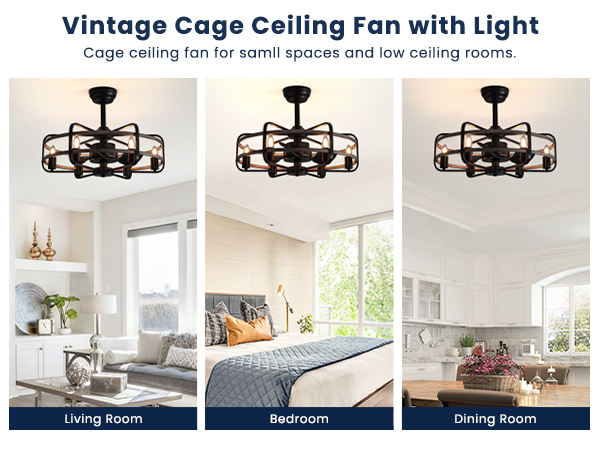 NOXARTE Cage Ceiling Fan with Light, Vintage Fandelier