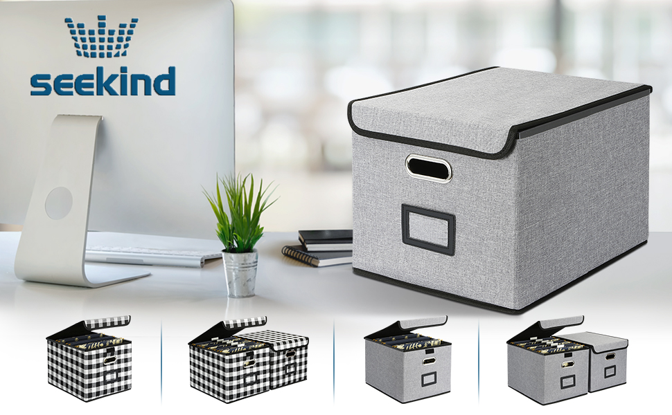 SEEKIND Office File Box with Lid, Storage File Boxes