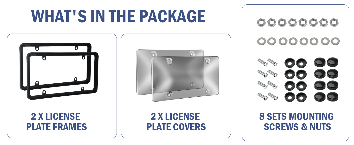 Transni License Plate Covers & Frames, 2 Pack Black License