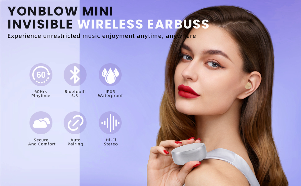 Yonblow Invisible Earbuds Wireless Bluetooth Sleep Earbuds