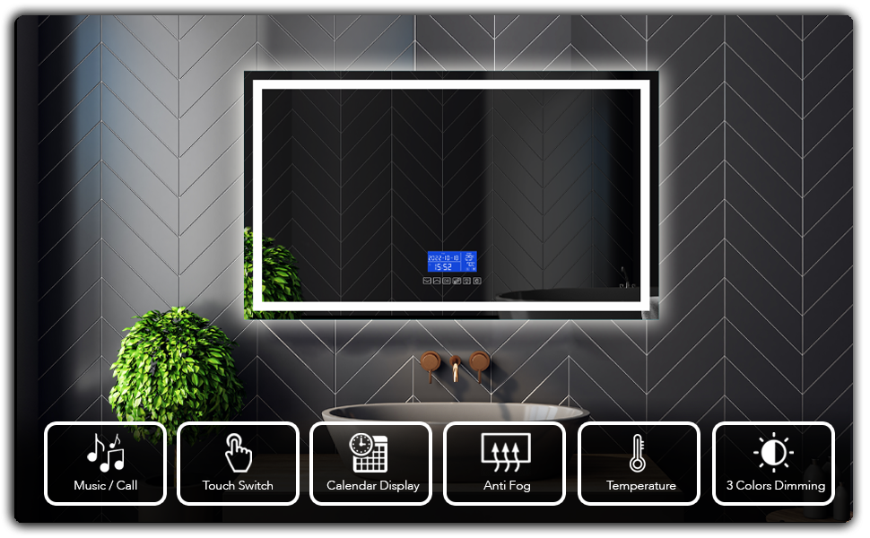 TACOVICI LED LightedSmart Bathroom Vanity Mirror, Frontlit and Backlit, Wall Mounted