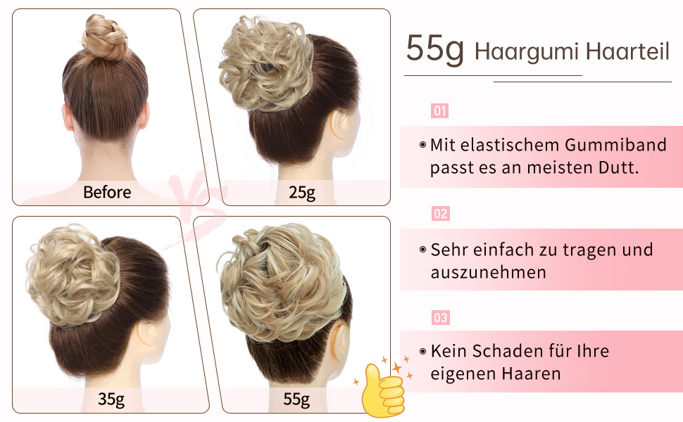 Haarteil Mit Gummiband Messy Bun Haarteile für Damen Pferdeschwanz Groß Dutt Haarteil Blond Gelockt 
