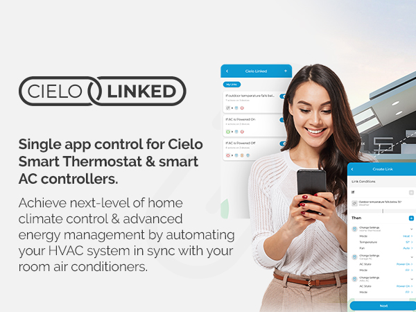 with cielo linked, integrate your central and room air conditioners and control via a single app.