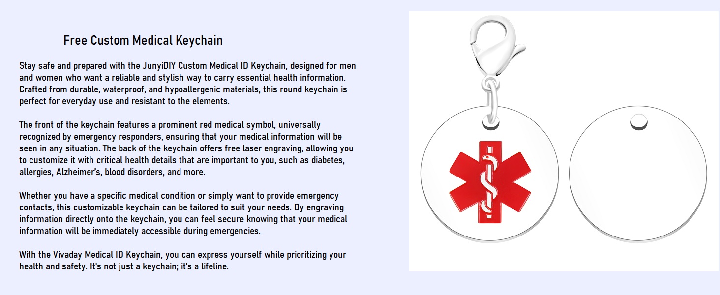 Medical alert keychain, Circle medical ID keychain, Emergency ID keychain