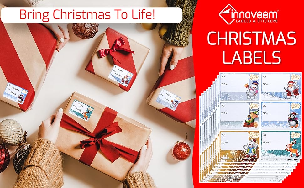 60 Cute Christmas Labels Stickers 2.56x1.77 Inch Christmas Tags