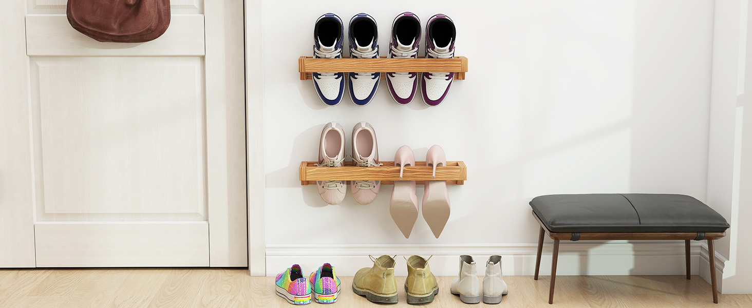 Rustic Burnt Wood Hanging Shoe Rack