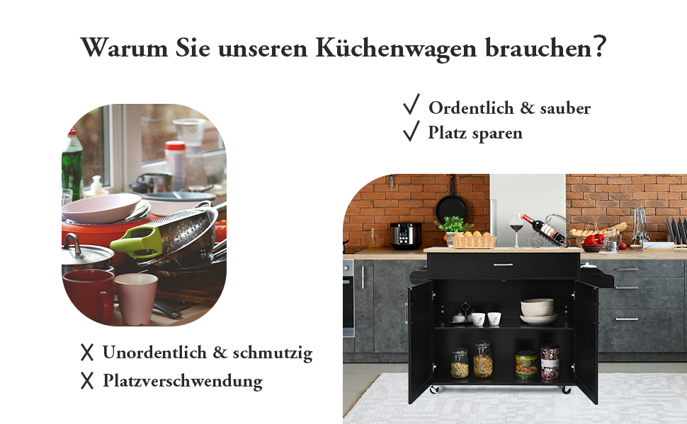 Kitchen trolley on wheels, kitchen trolley with worktop, kitchen island trolley