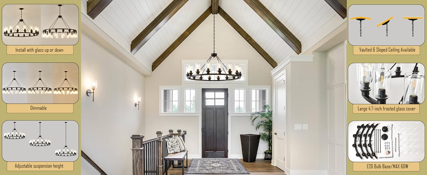 Large Hanging High Ceilings Chandeliers for Dining Room Kitchen Foyer Entryway Living Room