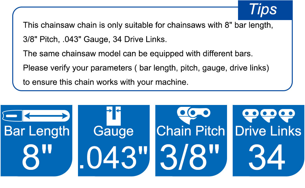 Opuladuo 2PC 8 Inch Chainsaw Chain, 8" Replacement Chain