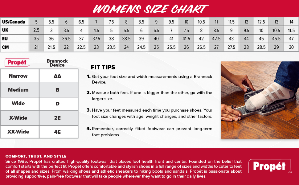 Propet womens sizes chart