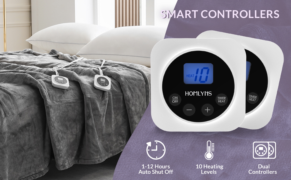 HOMLYNS Electric Blanket Queen Size Dual Control, Heated