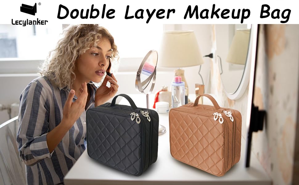 LEcylankEr Beauty Case Donna Grande, Borsa Cosmetica a Doppio Strato  Portatile, Pochette Trucchi da Viaggio con Scomparti Multipli, Beauty Case  Trucchi Impermeabile di Grande Capacità (Marrone) : : Moda