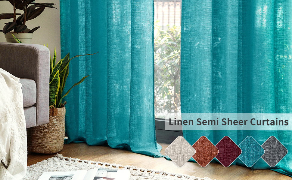 MIULEE Teal Curtains 84 Inches Length 2 Panels Set, Semi Sheer Drapes for Bedroom