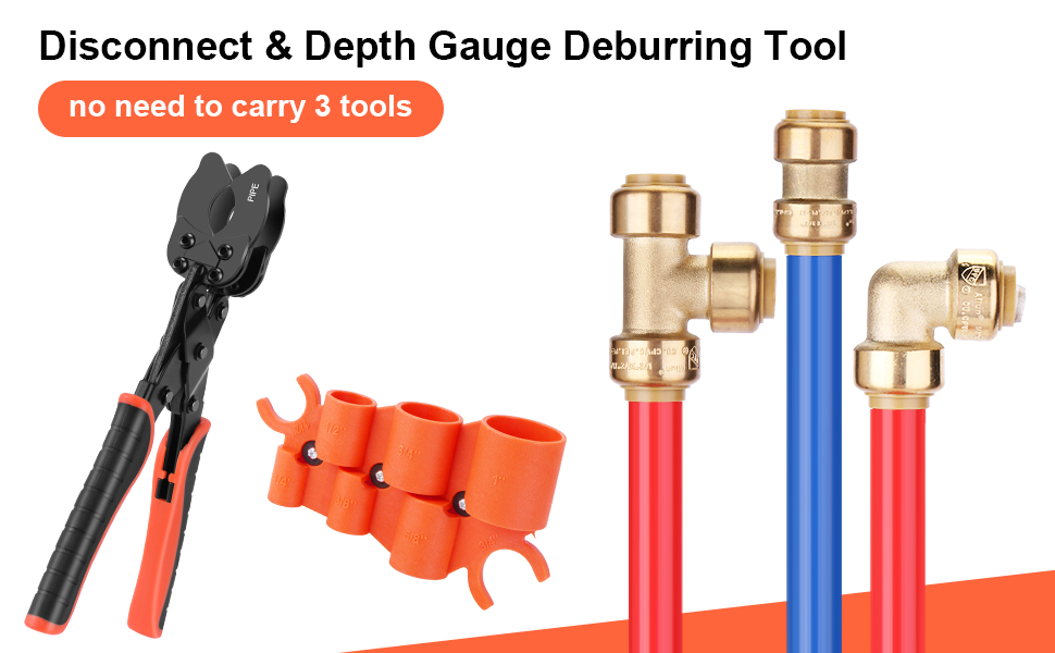 Disconnect Tongs Tool with Depth Gauge and Pipe Deburring Tool Combination Set, Push