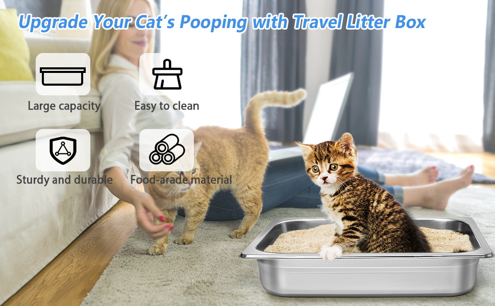 Travel Litter Box for Cats, Stainless Steel Litter Box for