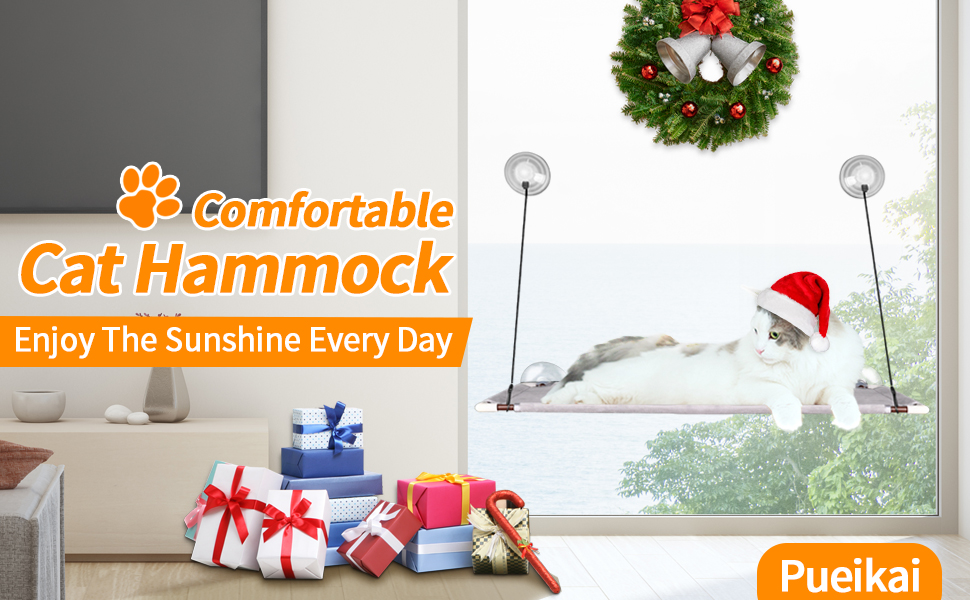 PUEIKAI Cat Hammock, Cat Window Perch Hammock Bed for Indoor Cats, Cat