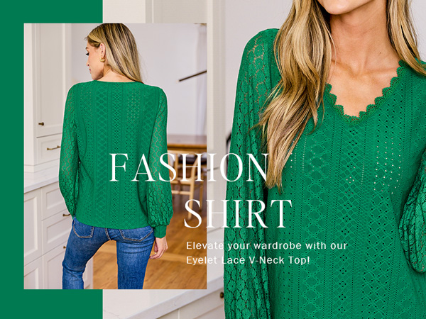 CUPSHE Eyelet Blouse for Women Dressy Casual Puff Long