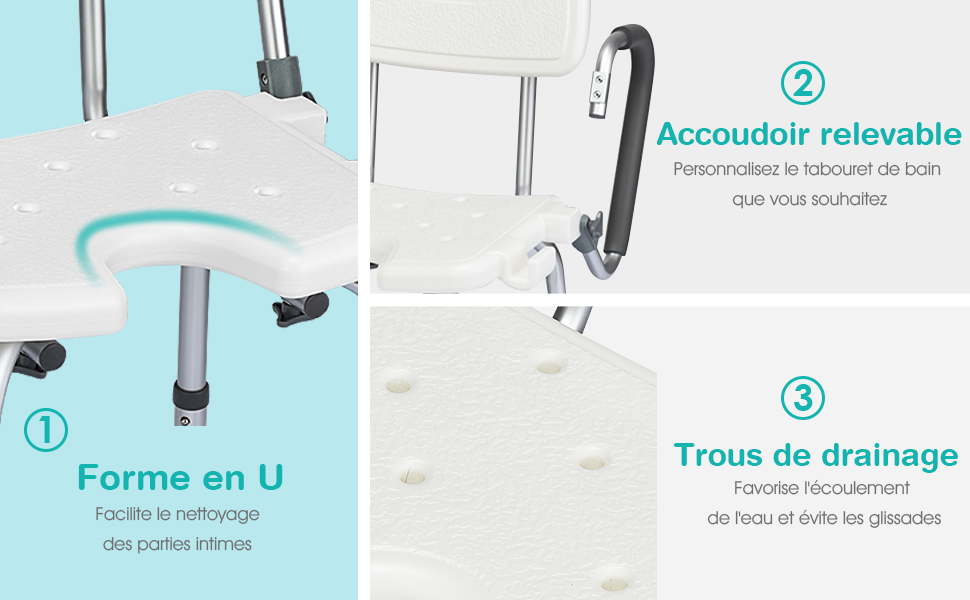 RELAX4LIFE Chaise De Douche Ergonomique Hauteur Réglable 67-79cm Avec Accoudoirs Et Dossier Amovibles, Tabouret De Bain Siège De Douche En U Pour Personnes Âgées Handicapées Enceintes 14 2
