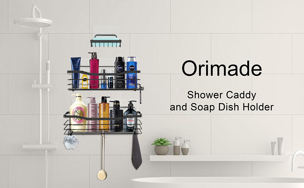 Orimade Shower Caddy Basket Soap Dish Holder Shelf with 5 Hooks