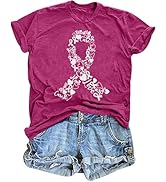 Breast Cancer Shirt Women Breast Cancer Awareness Shirts Pink Ribbon T-Shirt Cancer Survivor Shor...