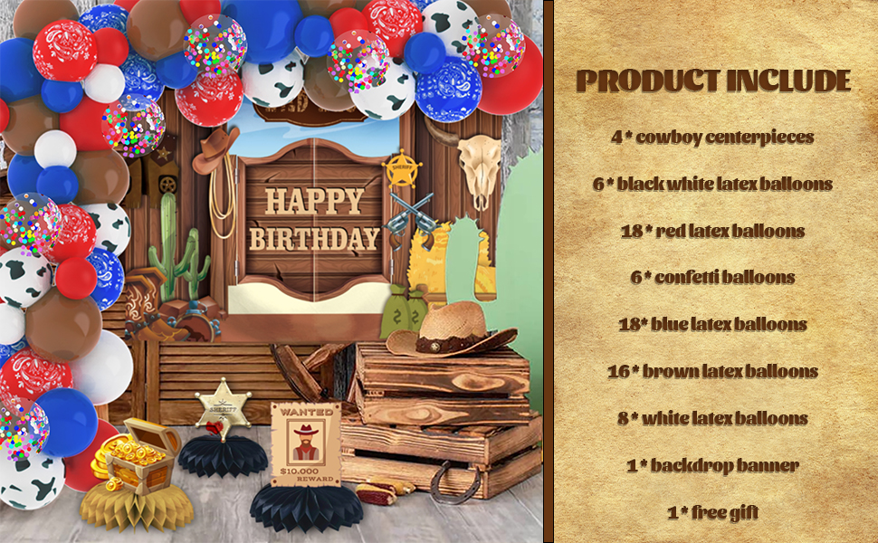Cowboy Party Decorations, Western Birthday Party Decorations Include Balloons