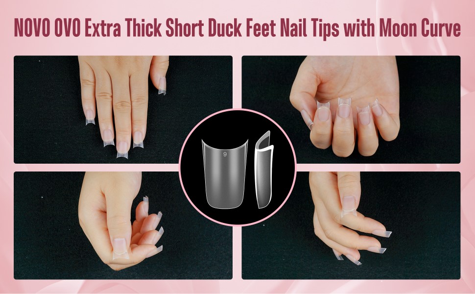 NOVO OVO Extra thick short duck feet nail tips with moon curve