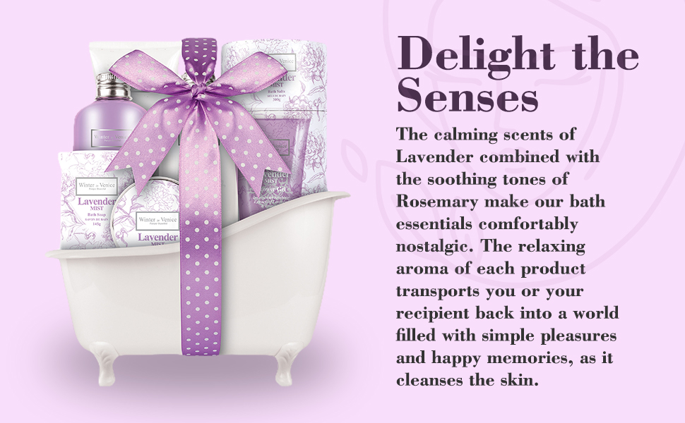 Winter in Venice Lavender Mist Tub Bath Gift Set, Pamper Gifts for Woman with Body Lotion, Shower Gel, Bath Soak, Body Butter, Bath Salts, Soap & Body Scrub, Bath Gift Sets for Women 12 mother's day gift mother’s day spa gift set bath hamper winter in venice luxury bath gifts