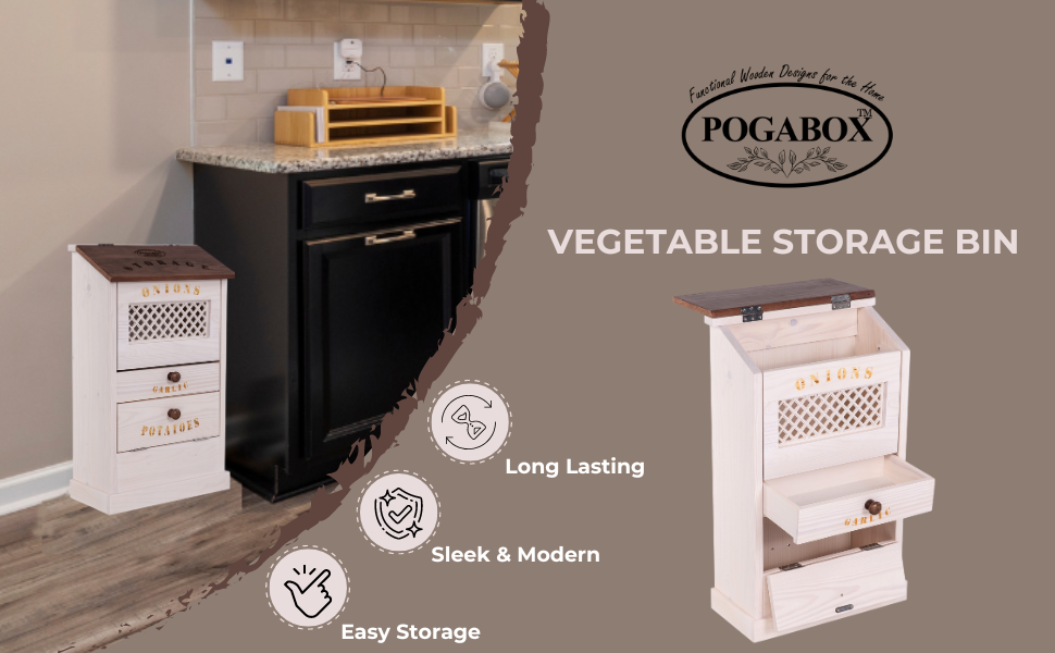 POGABOX Potato Onion & Garlic Storage Box Vegetable Wooden Bin for