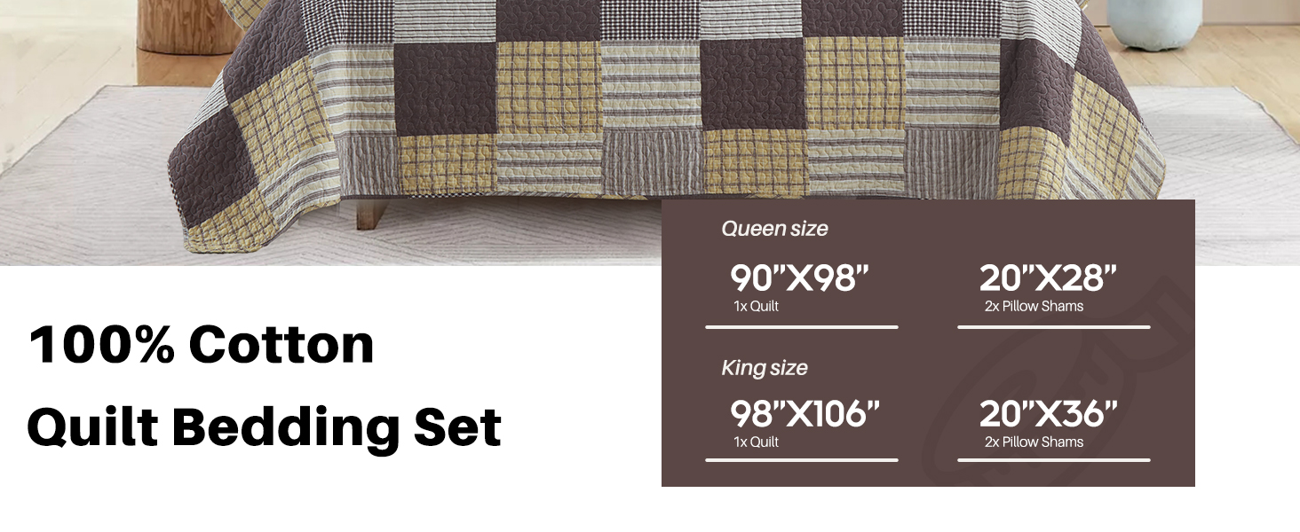 YPLWOMEN Quilt Set King Size, 100 Cotton King Quilt