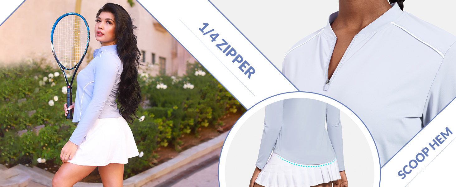 1/4 Zipper scoop hem workout tennis golf comfy
