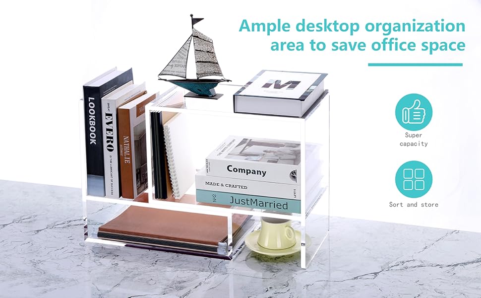 Acrylic Desk Organizers, Clear Small Desktop Bookshelf