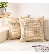 Aegero Pack of 2 Corduroy Decorative Throw Pillow Covers 18x18 InchSoft Boho Striped Pillow Cover...