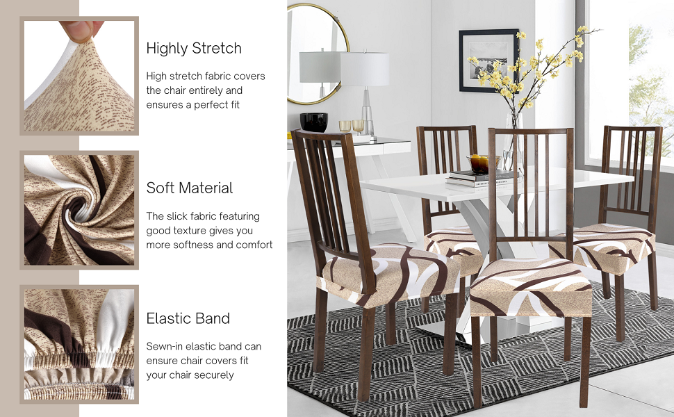 SearchI Stretch Dining Chair Seat Covers Set of 6, Soft