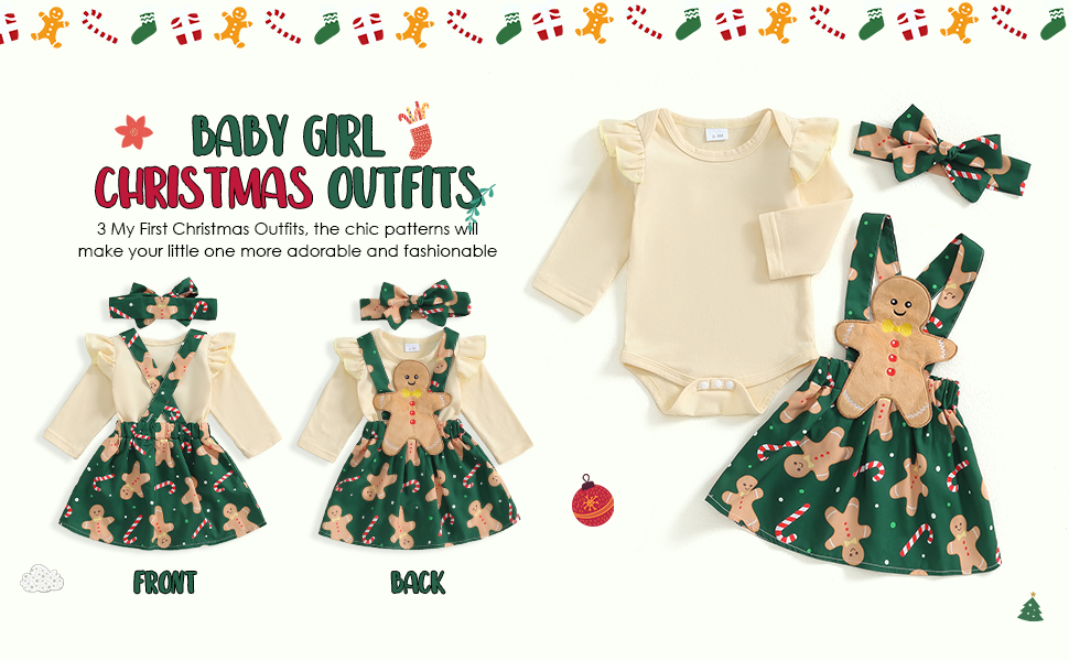 FIOMVA My First Christmas Baby Girl Outfit Newborn Romper Skirts Set Fall Winter Christmas Dress