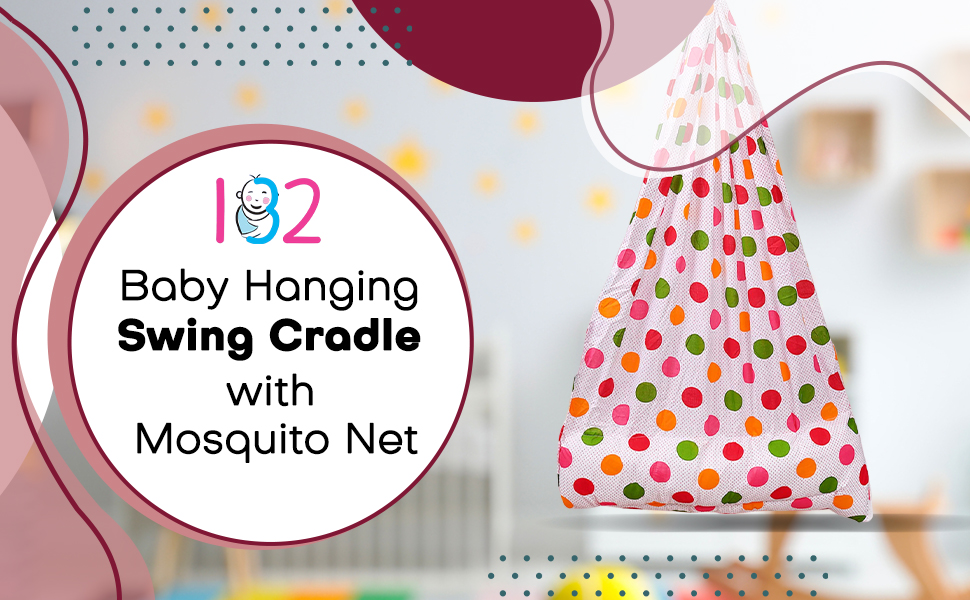 132 Baby's Hanging Swing Cradle Bedding Set with Mosquito Net and Spring  (Pink),SPN-MX9E8