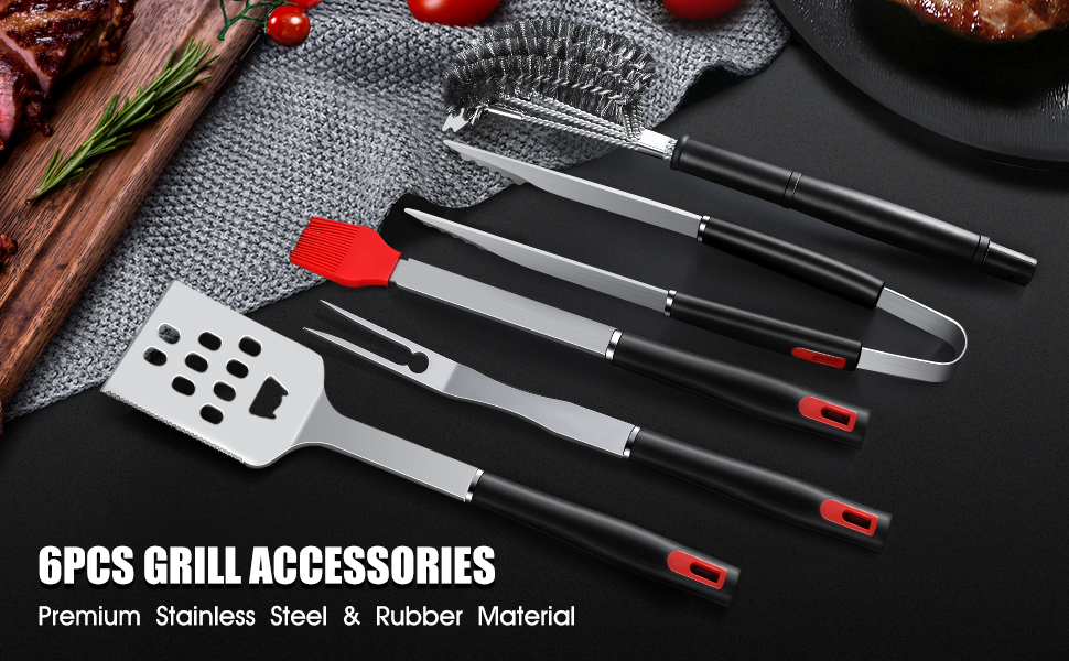 Grill Accessories BBQ Grilling Set 6Pcs Heavy Duty Smoker