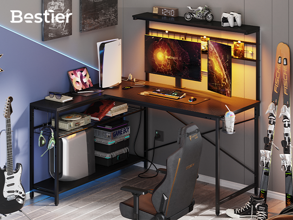 Amazon | Bestier ゲーミングデスク パソコンデスク L字 幅130cm