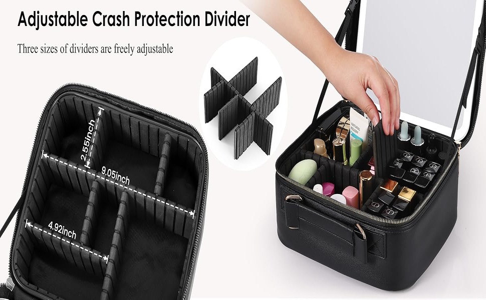 Travel Makeup Case Lighted Mirror Makeup Organizer Partitionable Cosmetic Bag