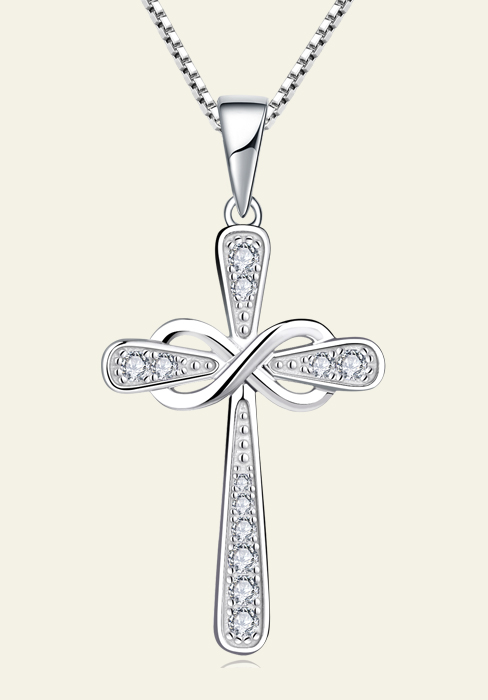 Silver Infinity Heart Cross Necklace