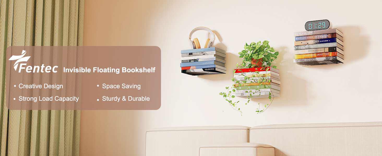 FENTEC Floating Bookshelves for Wall, Wall Mounted Floating