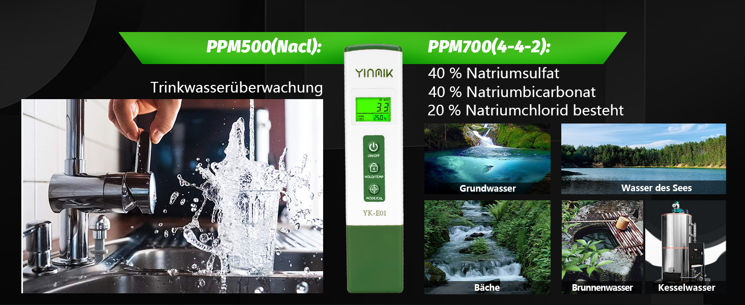 YINMIK Digitales pH Messgerät und TDS Tester Set, TDS EC mit Einem Horizontalen Bildschirm, ppm