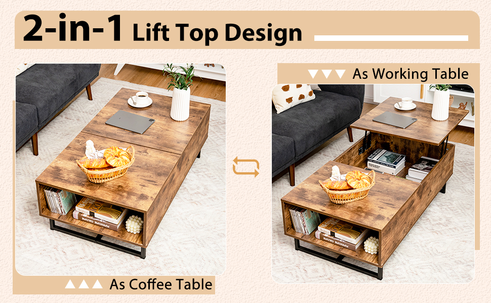 110cm Lift Top Coffee Table Modern Wooden Lift Top Dining Table Hidden Storage 14 2