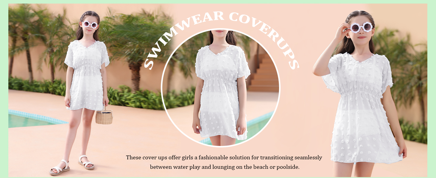 Girls Swimwear Cover Ups Kids Beach Bathing Suit Coverups Cute Sweet Bikini Swimsuit Tunic Dress…