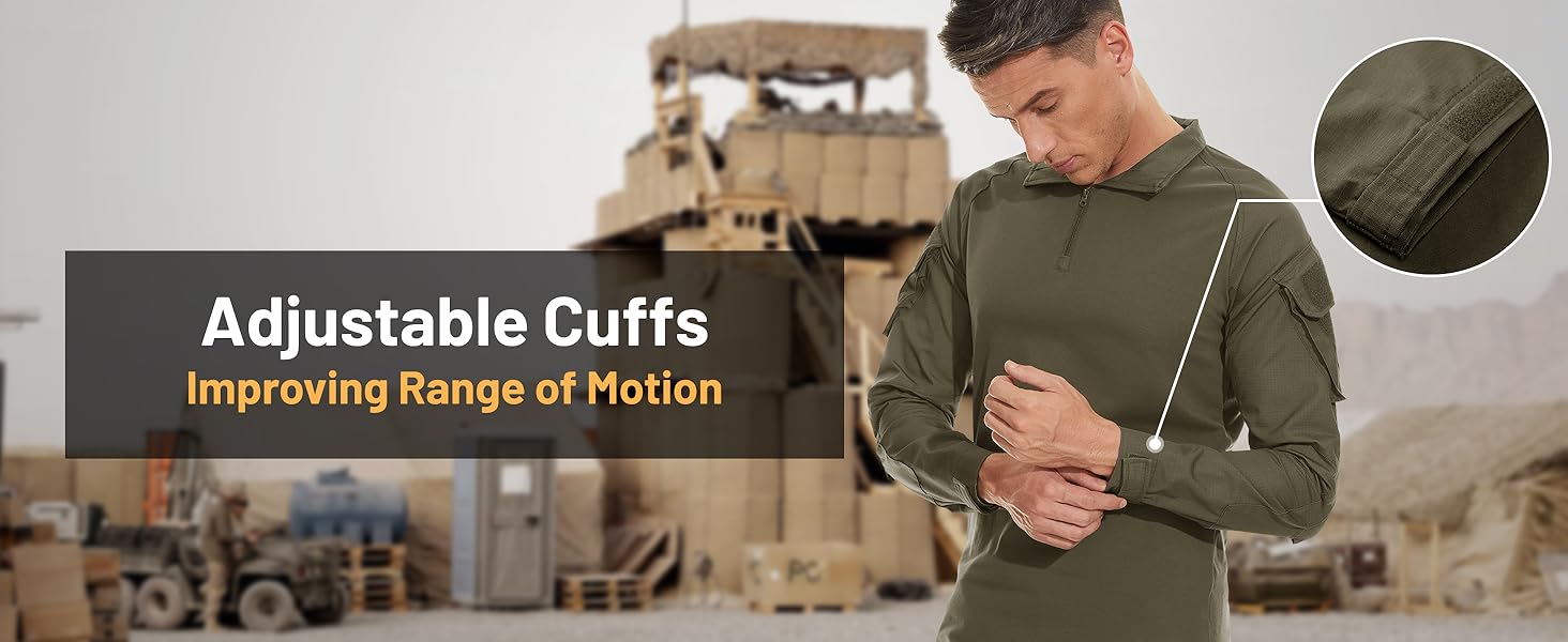 Men's Tactical Military Combat Shirts Adjustable Cuffs Improving Range of Motion Airsoft Paintball