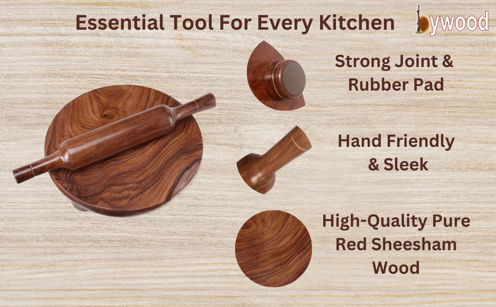 bywood® Rolling Pin and Board Chakla Belan Set Chapathi/Chappathi