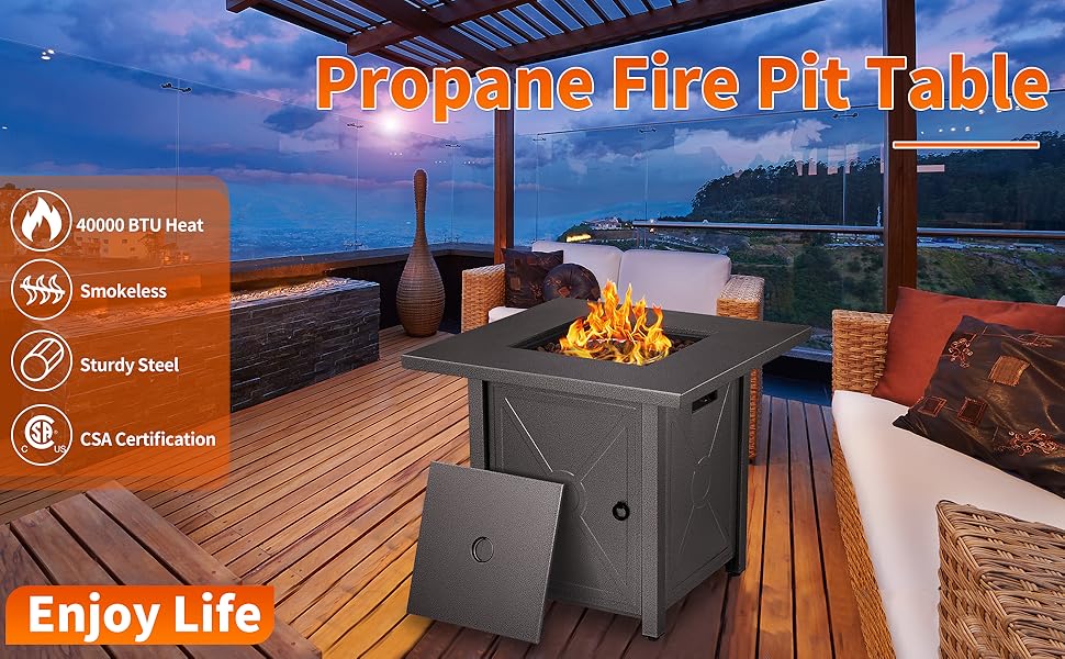 Xbeauty 28in Gas Fire Pit Table, 50,000 BTU Outdoor Propane Firepit,40,000 BTU Auto