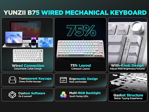 YUNZII B703 ブルー Amazon.com: YUNZII B703 Retro Typewriter Keyboard,75