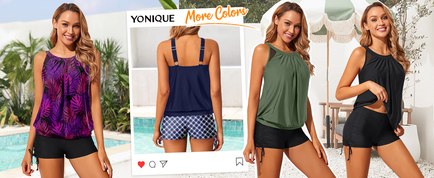 Yonique Tankini Swimsuits with Shorts Tummy Control Two
